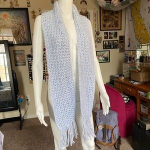 Blue & white crochet scarf